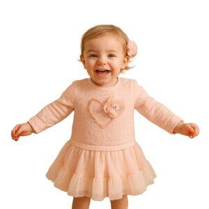 Children's Apparel Network Tulle Dress Textured Top Long Sleeve Pink 2T